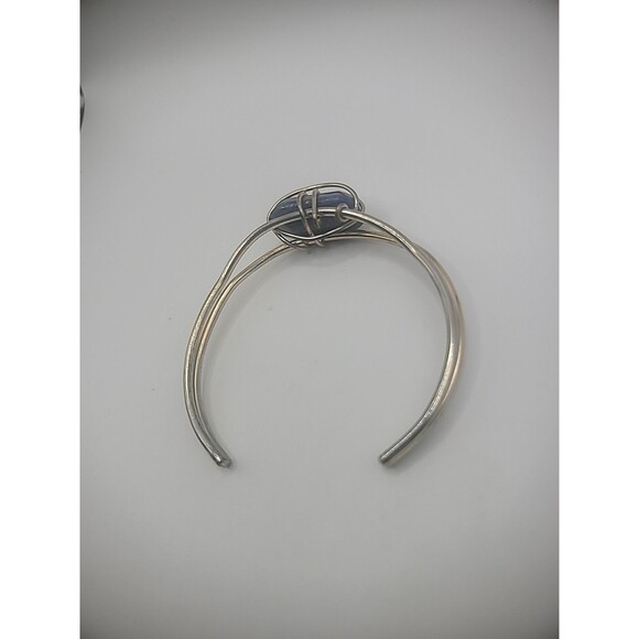 Vintage Bracelet Cuff Silver Tone Gold Tone Wire Wrapped Purple Stone Jewelry - Picture 12 of 15